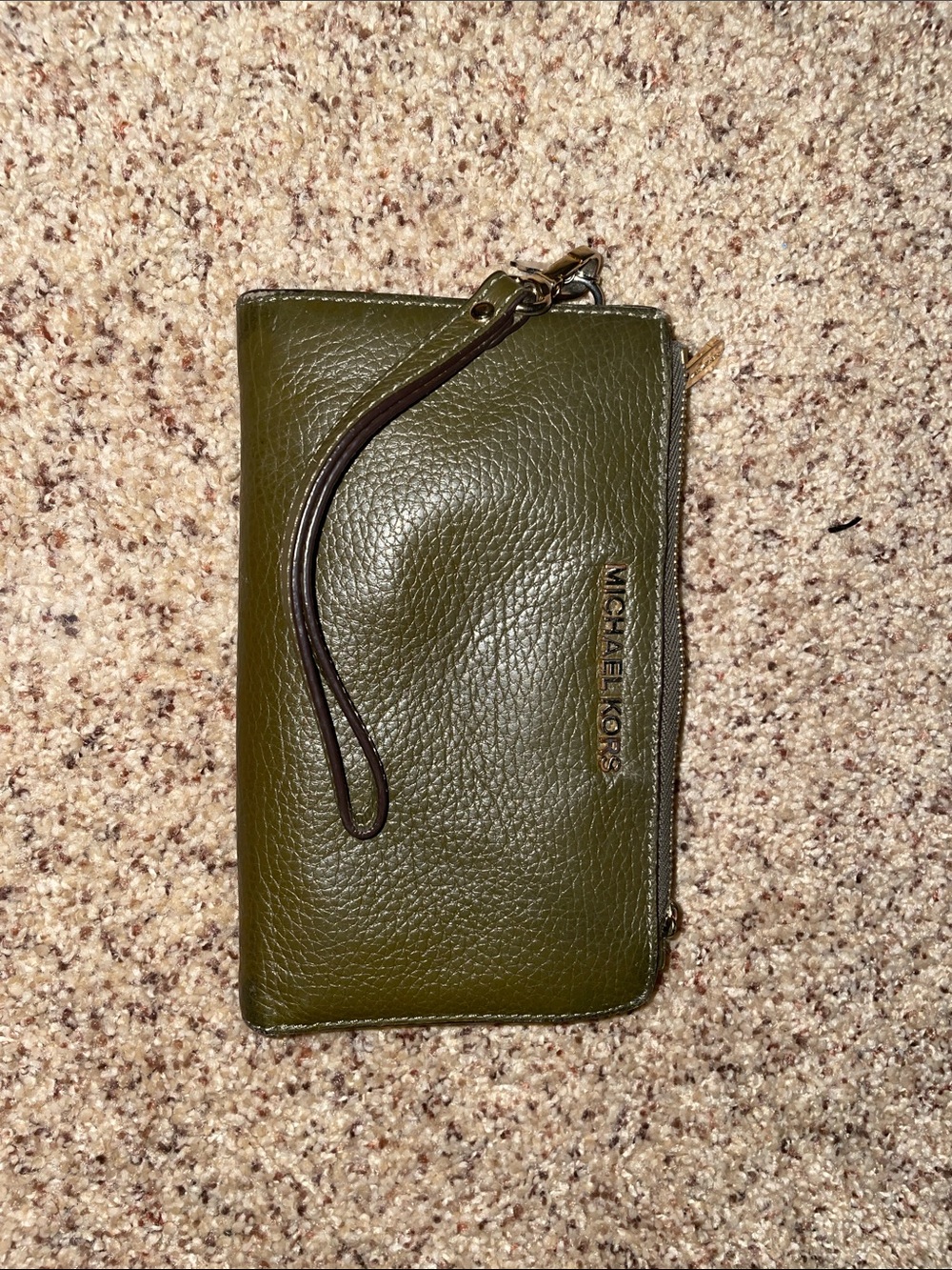Michael Kors Olive Green Leather Wristlet Wallet with Strap